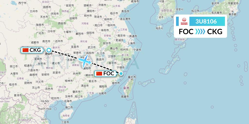 3U8106 Sichuan Airlines Flight Map: Fuzhou to Chongqing