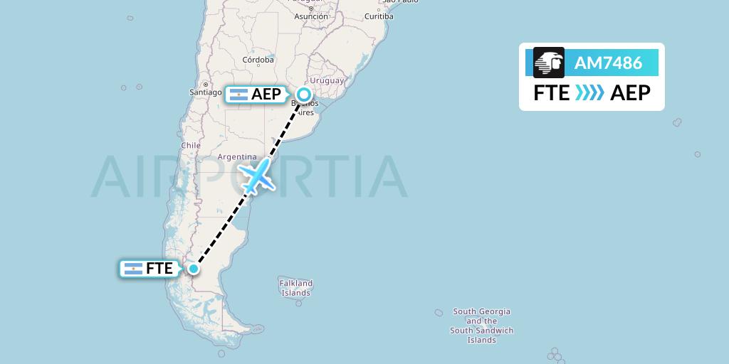 AM7486 Aeromexico Flight Map: El Calafate to Buenos Aires