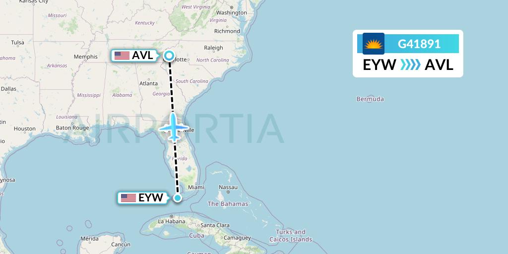 G41891 Allegiant Air Flight Map: Key West to Asheville