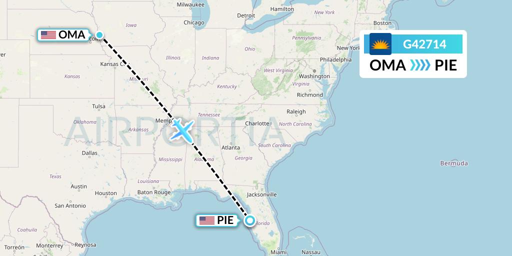 G42714 Allegiant Air Flight Map: Omaha to St. Petersburg