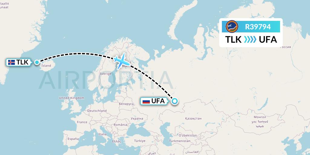 R39794 Yakutia Airlines Flight Map: Talknafjordur to Ufa