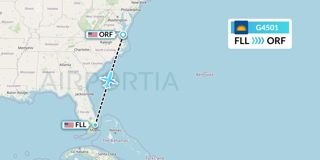 G4501 Allegiant Air Flight Map: Fort Lauderdale to Norfolk