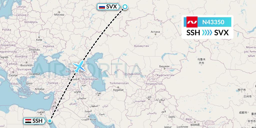 N43350 Nordwind Airlines Flight Map: Sharm el-Sheikh to Yekaterinburg