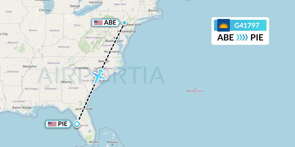 G41797 Allegiant Air Flight Map: Allentown to St. Petersburg