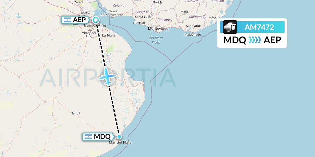 AM7472 Aeromexico Flight Map: Mar del Plata to Buenos Aires
