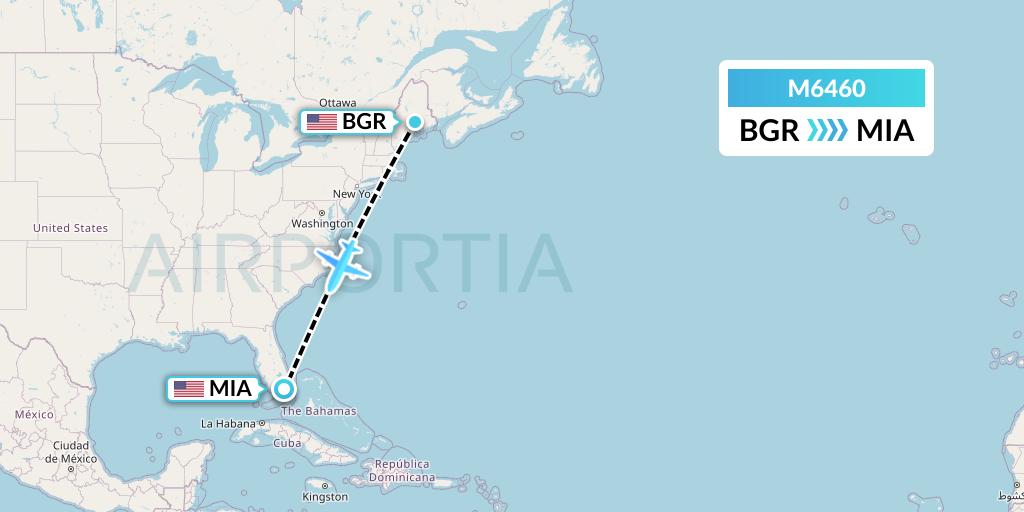 M6460 Amerijet International Flight Map: Bangor to Miami