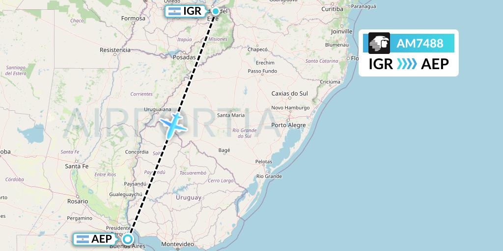 AM7488 Aeromexico Flight Map: Puerto Iguazu to Buenos Aires