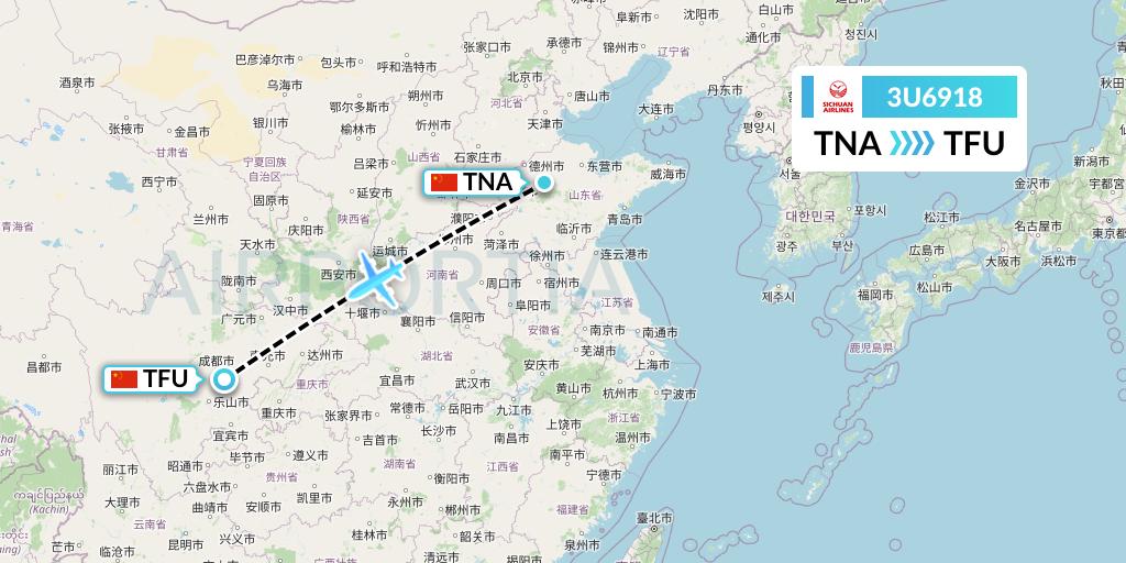 3U6918 Sichuan Airlines Flight Map: Jinan to Chengdu