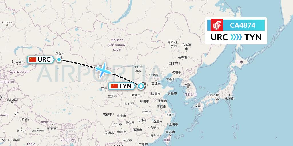 CA4874 Air China Flight Map: Urumqi to Taiyuan