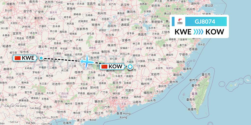 GJ8074 Loong Airlines Flight Map: Guiyang to Ganzhou
