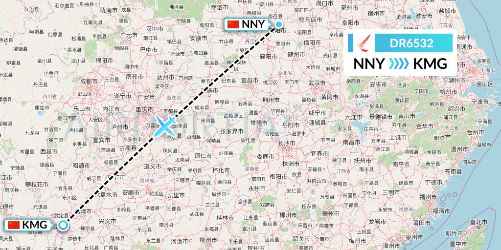 DR6532 Ruili Airlines Flight Map: Nanyang to Kunming
