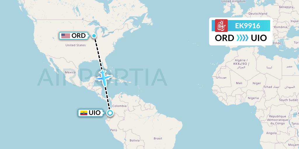 EK9916 Emirates Flight Map: Chicago to Quito