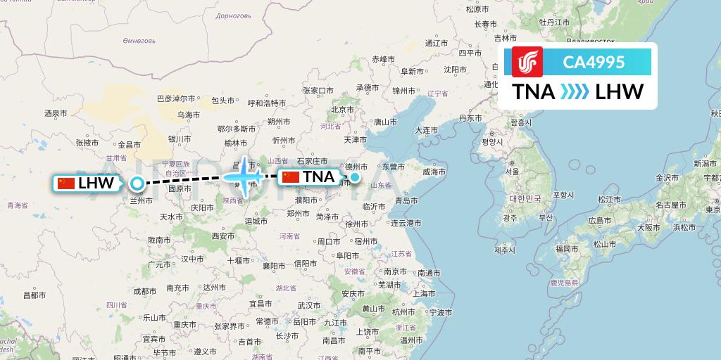 CA4995 Air China Flight Map: Jinan to Lanzhou