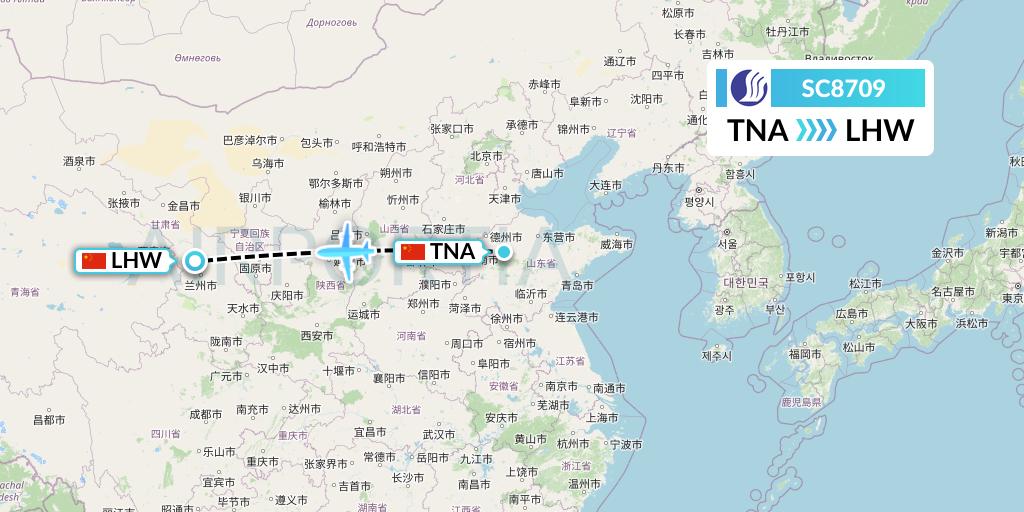 SC8709 Shandong Airlines Flight Map: Jinan to Lanzhou