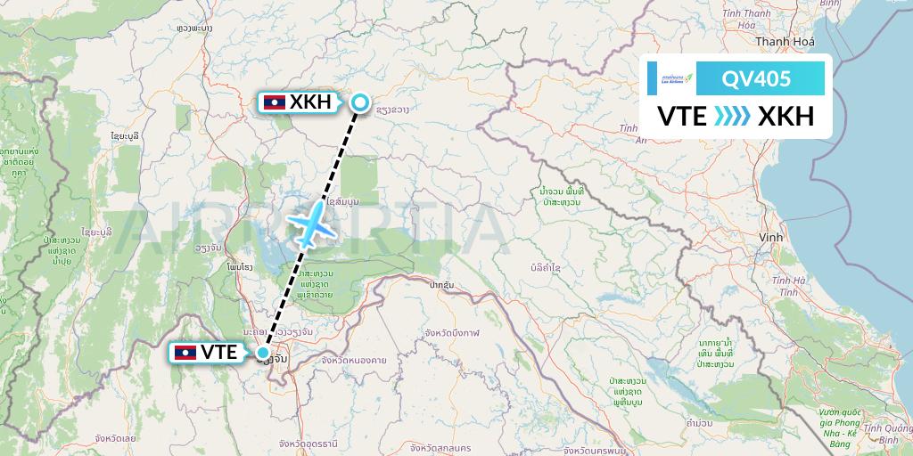 QV405 Lao Airlines Flight Map: Vientiane to Xieng Khouang