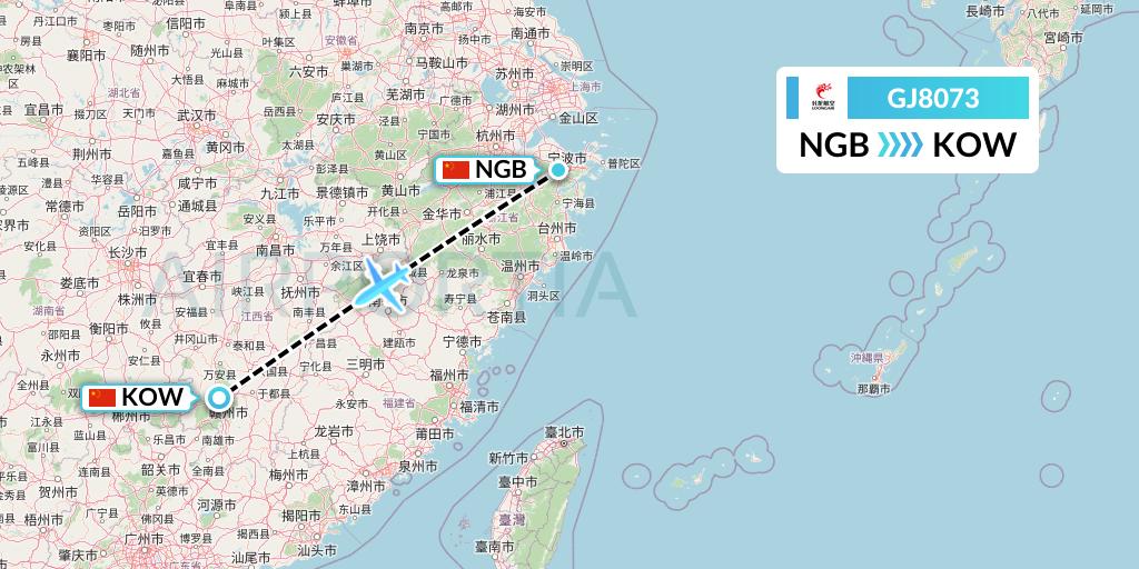 GJ8073 Loong Airlines Flight Map: Ningbo to Ganzhou