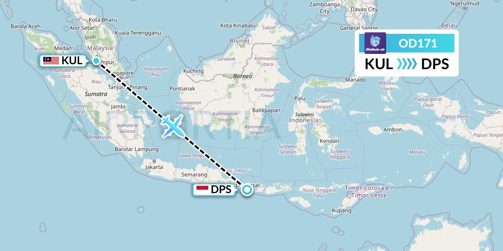 OD171 Batik Air Malaysia Flight Map: Kuala Lumpur to Denpasar