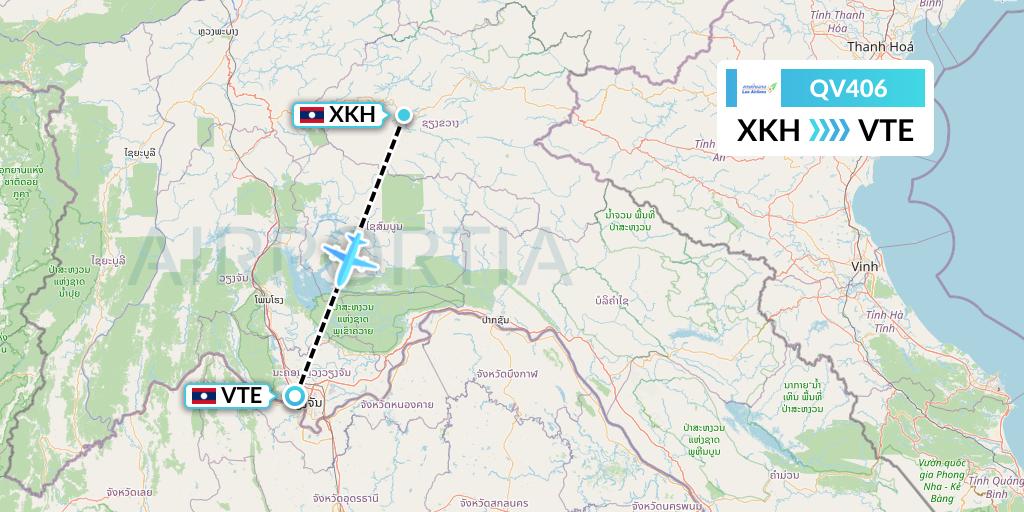 QV406 Lao Airlines Flight Map: Xieng Khouang to Vientiane