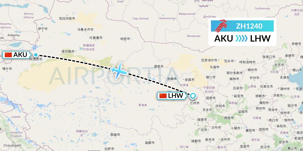 ZH1240 Shenzhen Airlines Flight Map: Aksu to Lanzhou