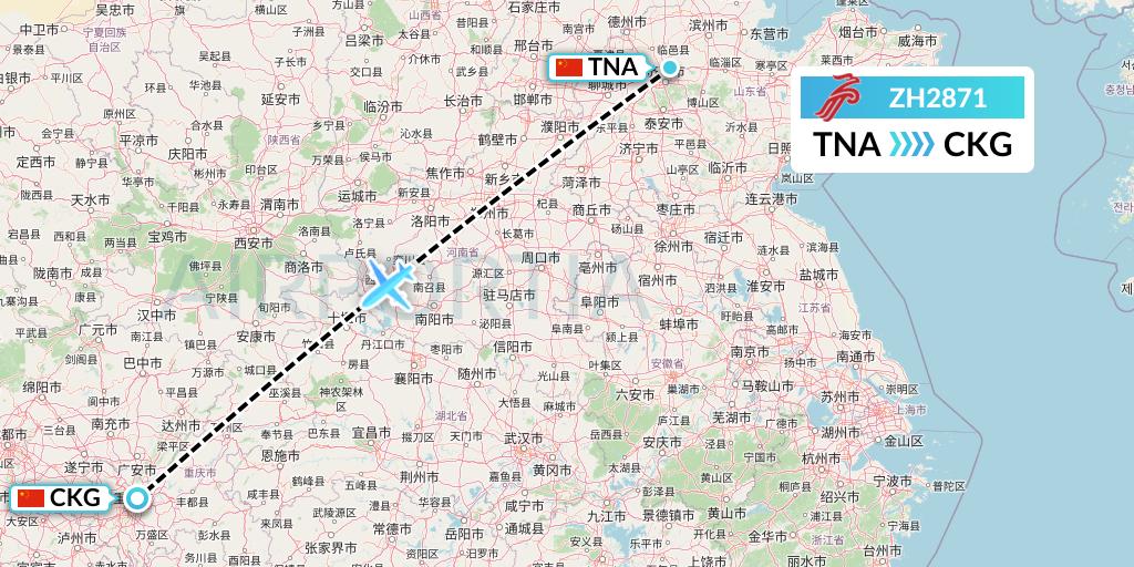 ZH2871 Shenzhen Airlines Flight Map: Jinan to Chongqing