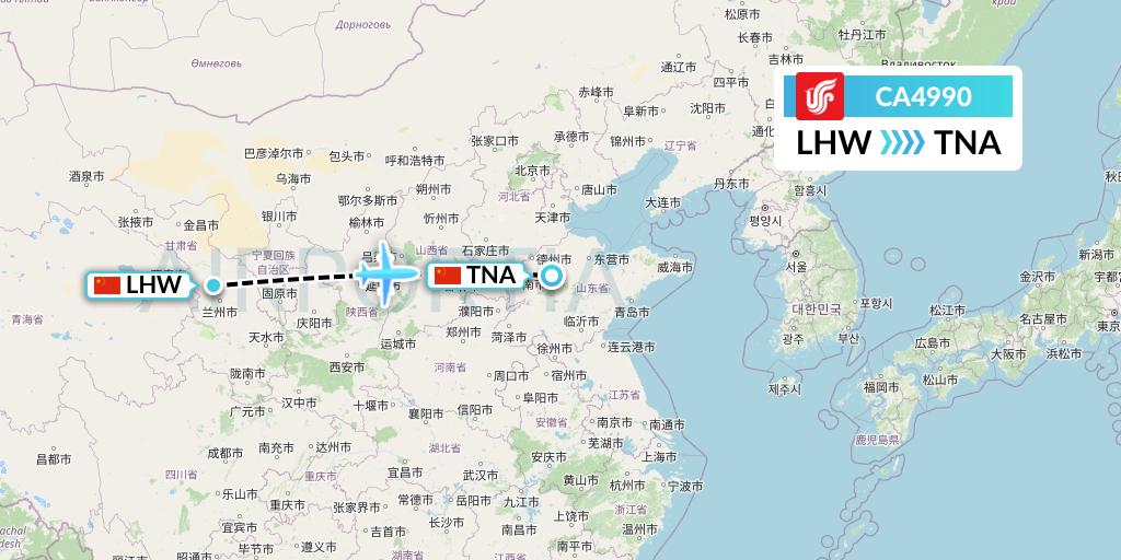 CA4990 Air China Flight Map: Lanzhou to Jinan