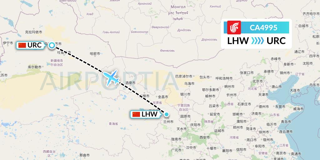 CA4995 Air China Flight Map: Lanzhou to Urumqi