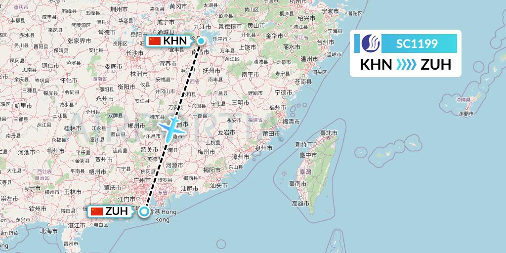 SC1199 Shandong Airlines Flight Map: Nanchang to Zhuhai