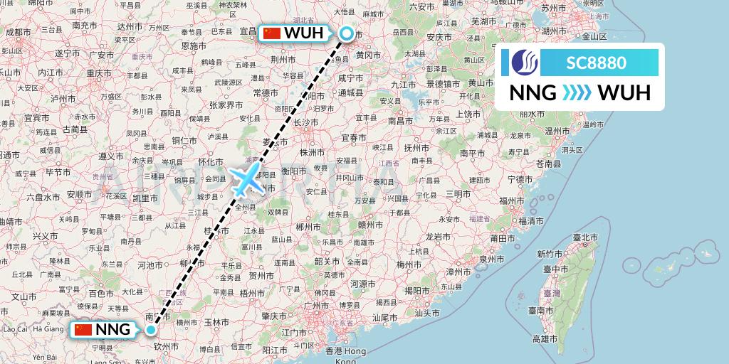 SC8880 Shandong Airlines Flight Map: Nanning to Wuhan