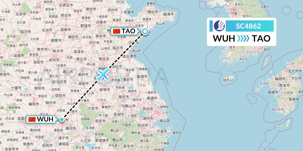 SC4862 Shandong Airlines Flight Map: Wuhan to Qingdao