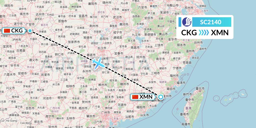 SC2140 Shandong Airlines Flight Map: Chongqing to Xiamen