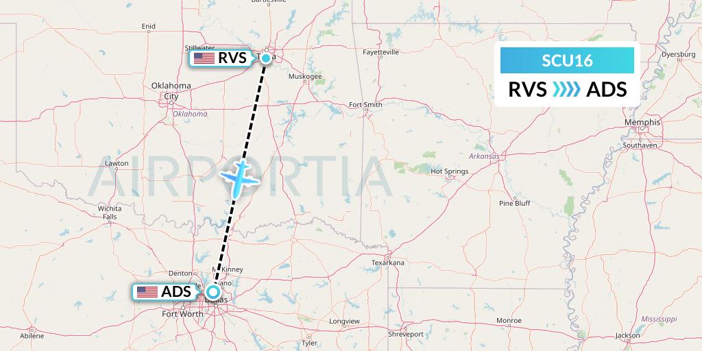 SCU16 Air Scorpio Flight Map: Tulsa to Dallas
