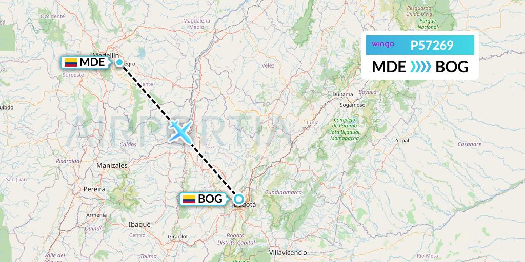 P57269 Copa Airlines Colombia Flight Map: Medellin to Bogota