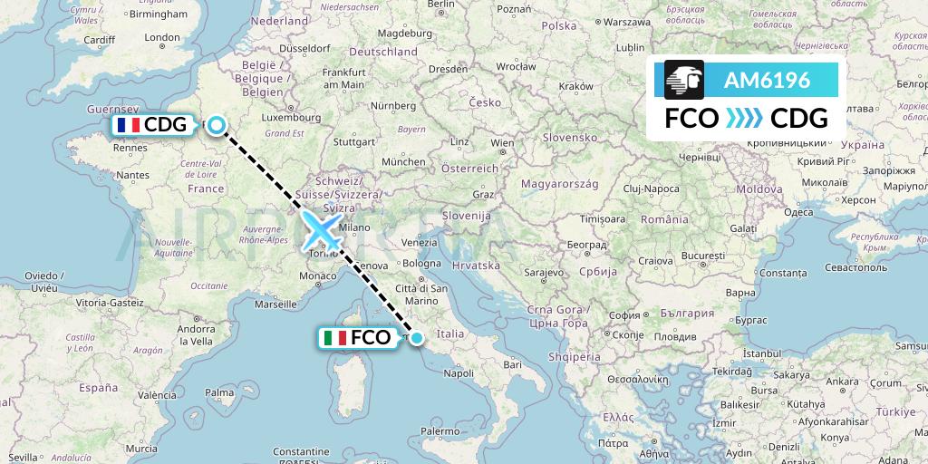 AM6196 Aeromexico Flight Map: Rome to Paris