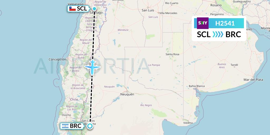 H2541 Sky Airline Flight Map: Santiago to San Carlos de Bariloche