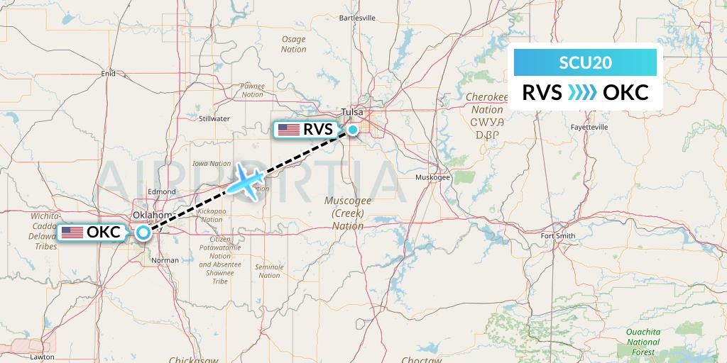SCU20 Air Scorpio Flight Map: Tulsa to Oklahoma City