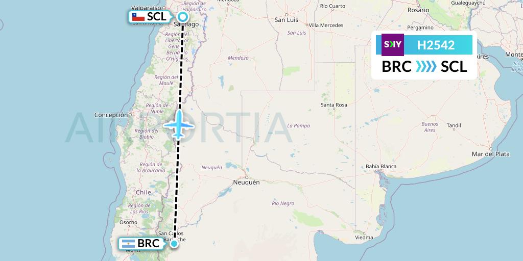H2542 Sky Airline Flight Map: San Carlos de Bariloche to Santiago