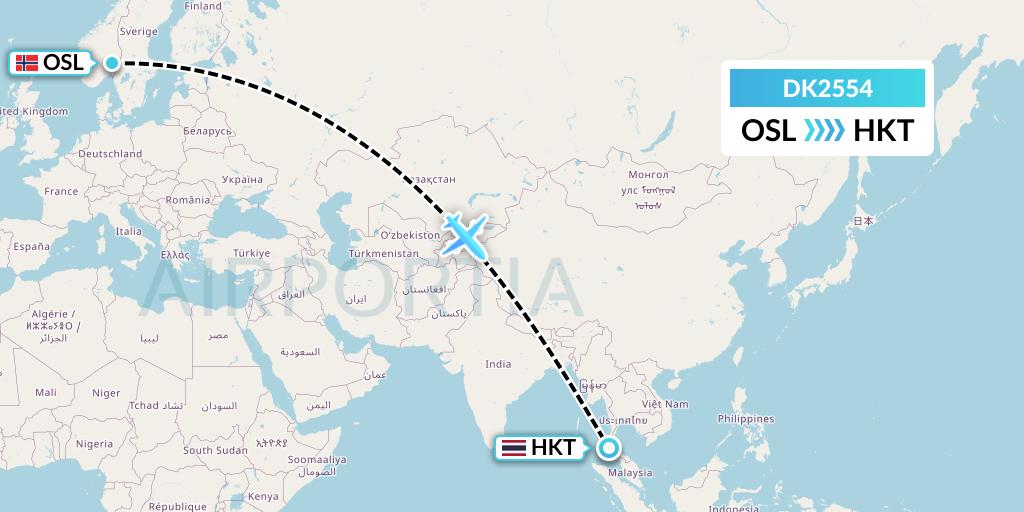DK2554 Thomas Cook Airlines Scandinavia Flight Map: Oslo to Phuket