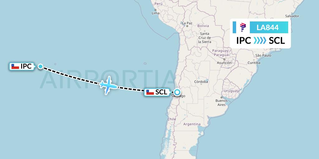 LA844 LAN Airlines Flight Map: Mataveri to Santiago