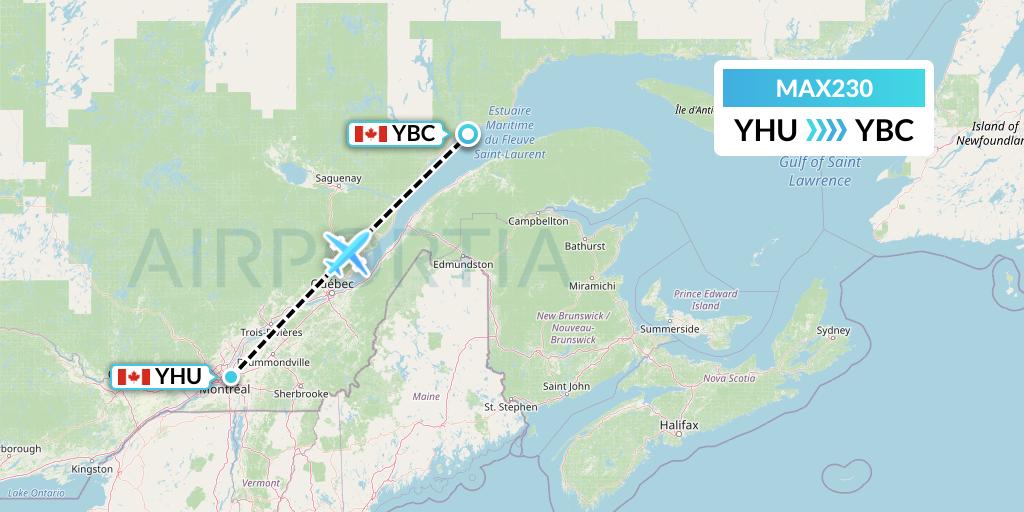 MAX230 Max Aviation Flight Map: Montreal to Baie Comeau