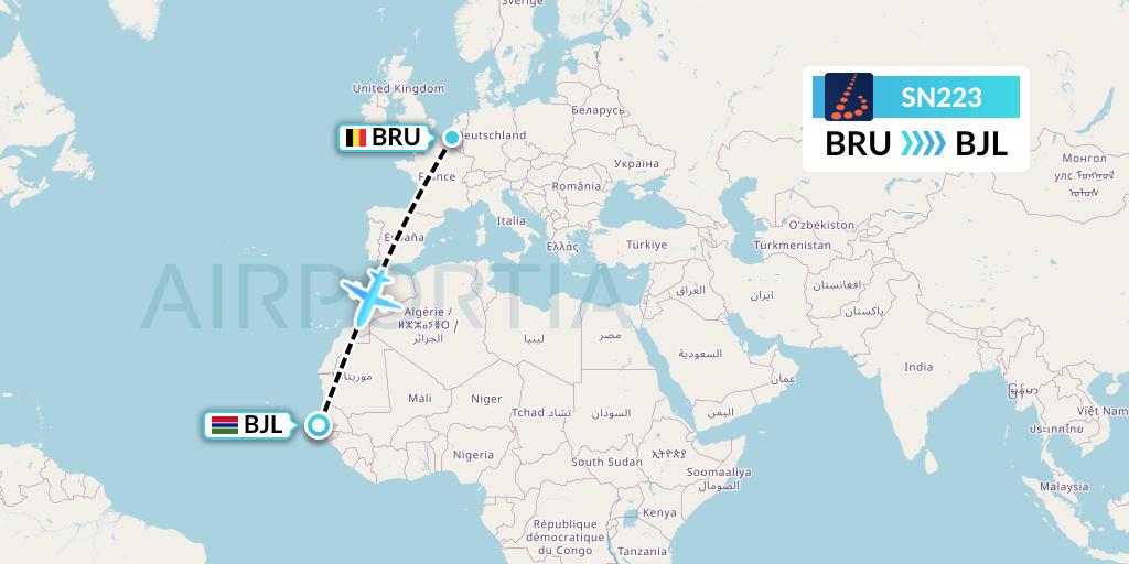SN223 Brussels Airlines Flight Map: Brussels to Banjul