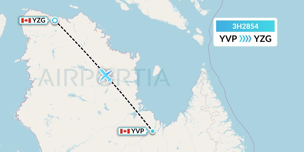 3H2854 Air Inuit Flight Map: Kuujjuaq to Salluit