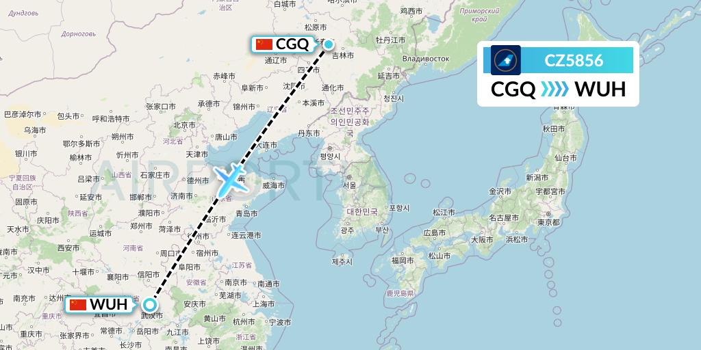 CZ5856 China Southern Airlines Flight Map: Changchun to Wuhan