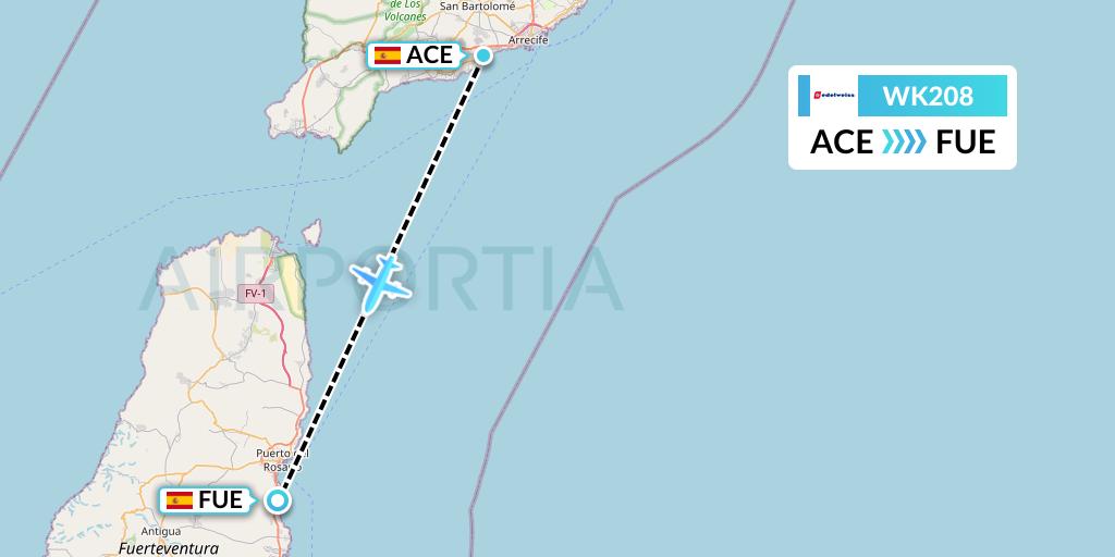 WK208 Edelweiss Air Flight Map: Lanzarote to Fuerteventura