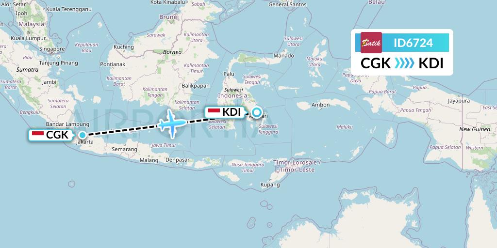 ID6724 Batik Air Flight Map: Jakarta to Kendari