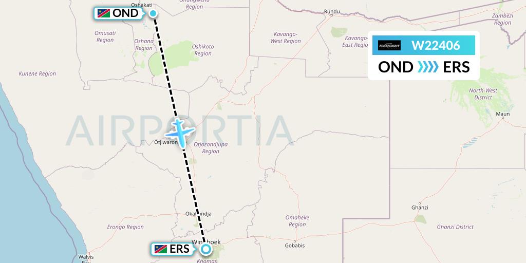 W22406 Flex Flight Flight Map: Ondangwa to Windhoek