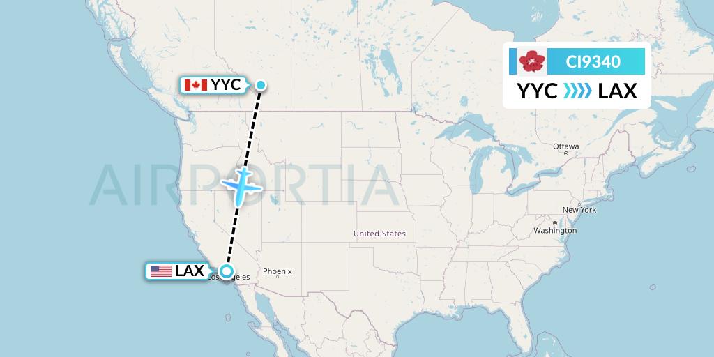 CI9340 China Airlines Flight Map: Calgary to Los Angeles