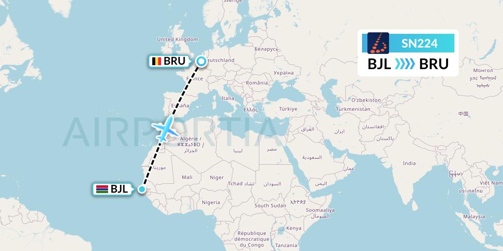 SN224 Brussels Airlines Flight Map: Banjul to Brussels