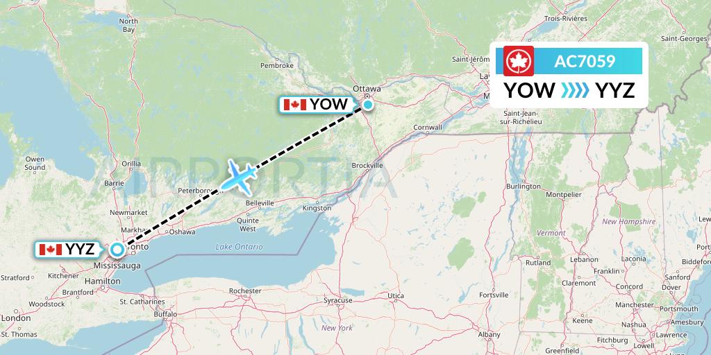 AC7059 Air Canada Flight Map: Ottawa to Toronto