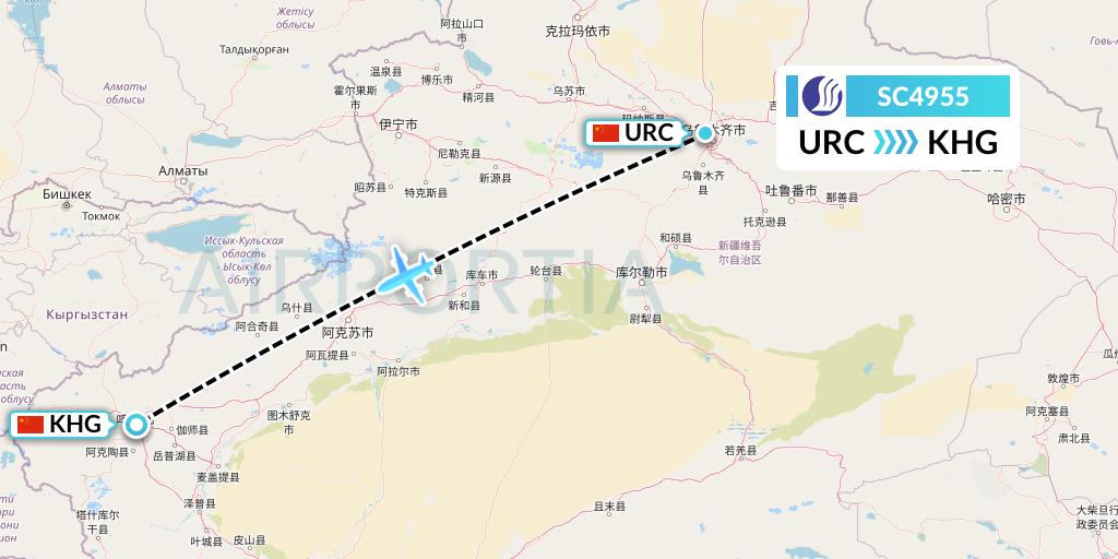 SC4955 Shandong Airlines Flight Map: Urumqi to Kashgar