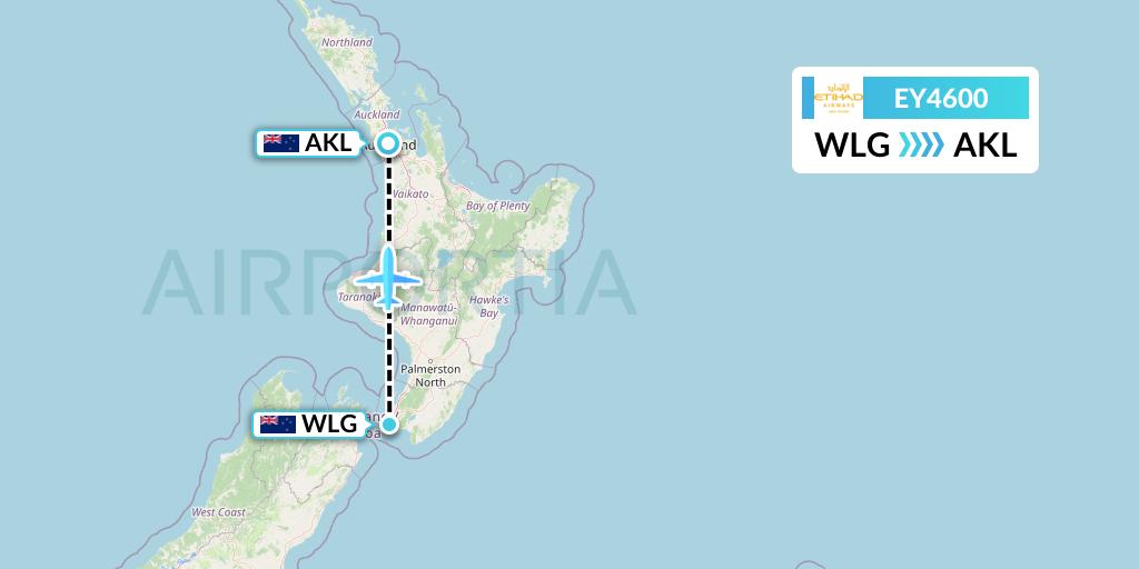 EY4600 Etihad Airways Flight Map: Wellington to Auckland